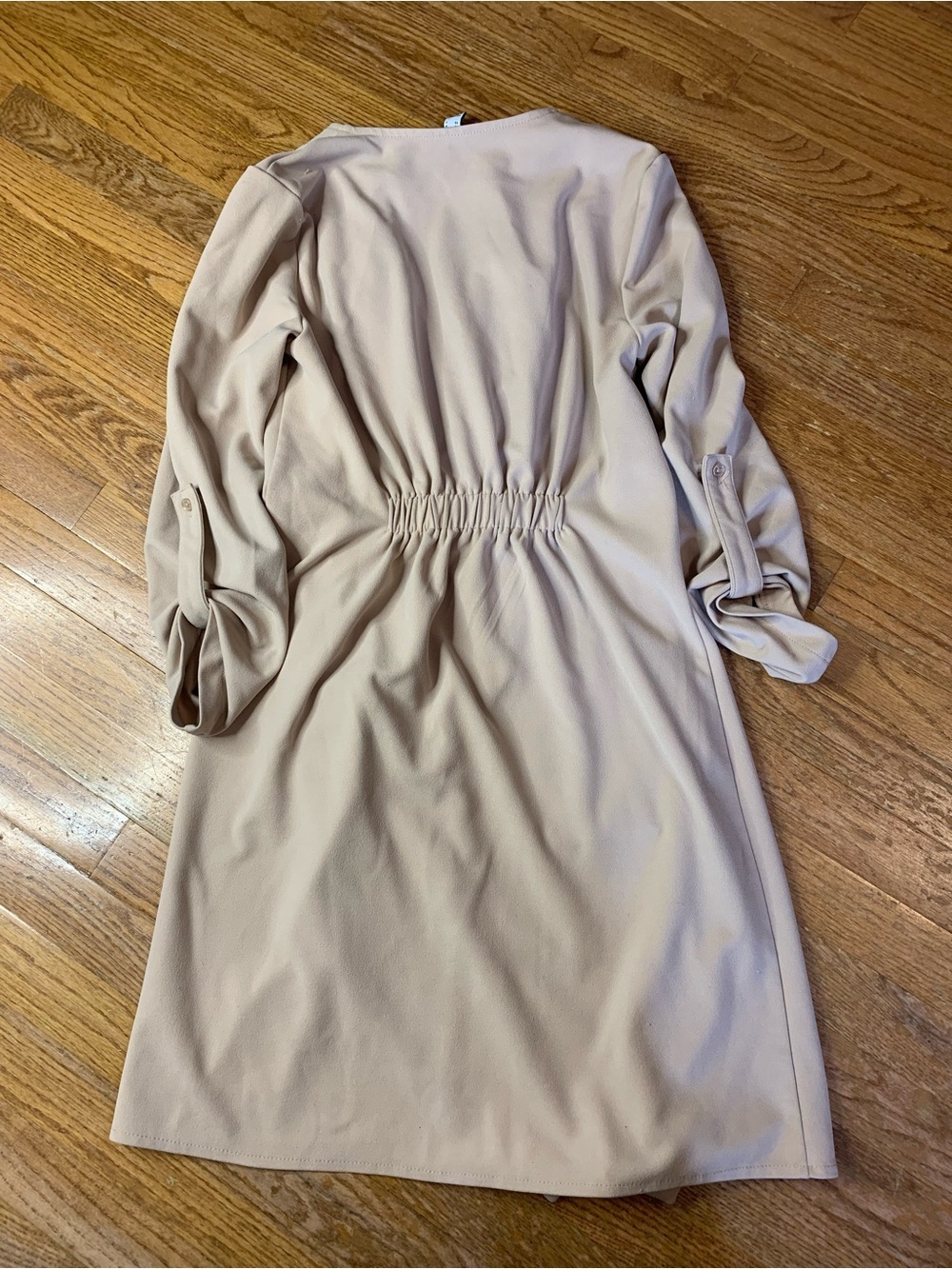 ReVamped Beige Drape Front Trench Coat Jacket Small S/P - Picture 2 of 12
